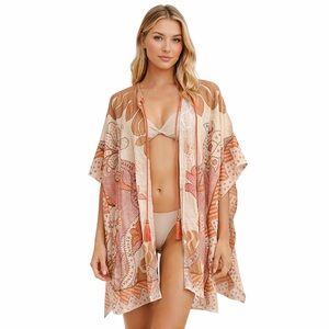 PIN-UP STARS Italy Made Kimono Swim Cover Cruise Collection Tassels Sz 42 (US M)